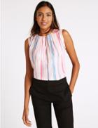 Marks & Spencer Striped Round Neck Sleeveless Shell Top Multi