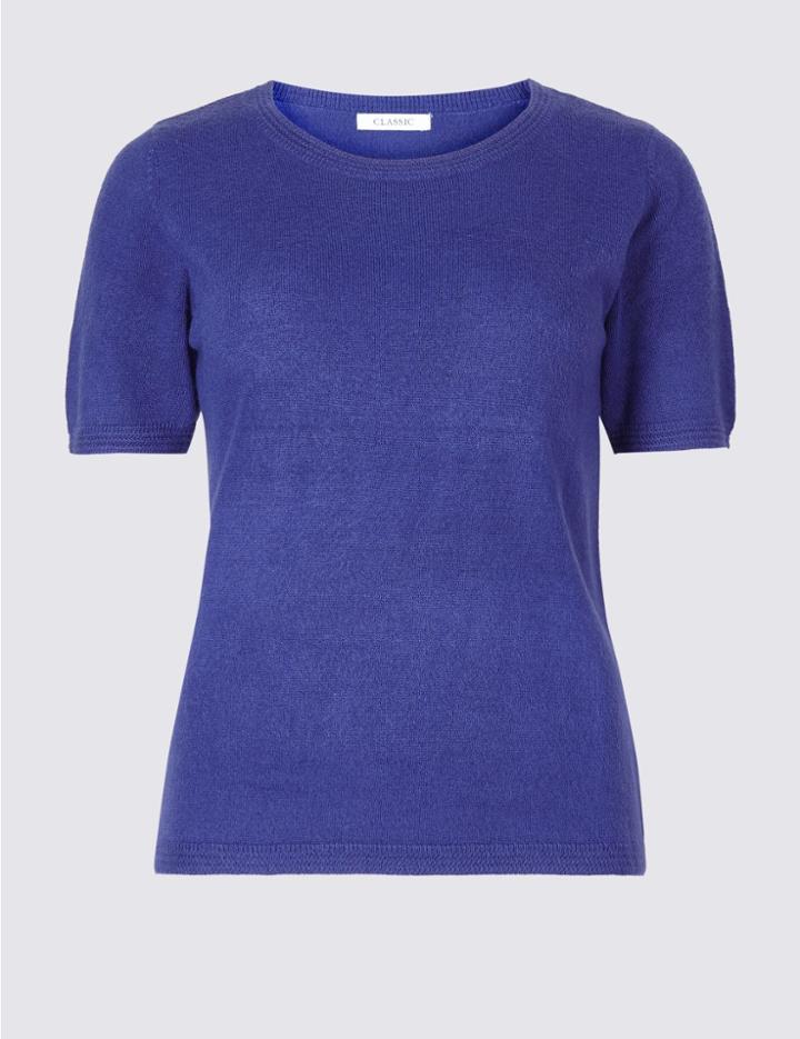 Marks & Spencer Round Neck Short Sleeve Jumper Indigo