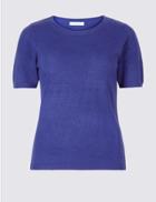 Marks & Spencer Round Neck Short Sleeve Jumper Indigo