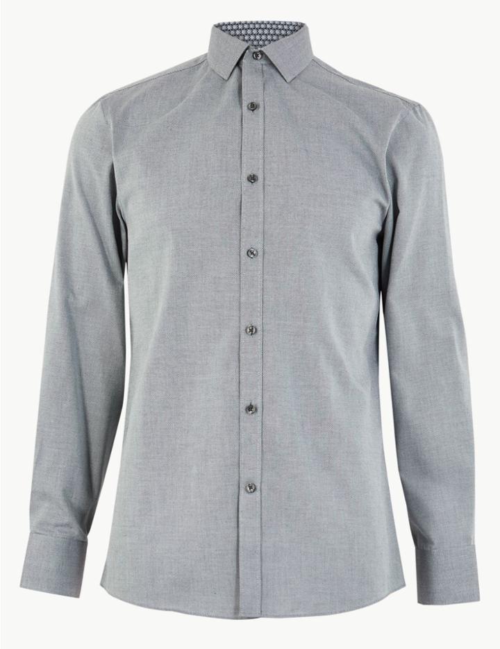 Marks & Spencer Skinny Fit Collar Bug Print Shirt Navy Mix