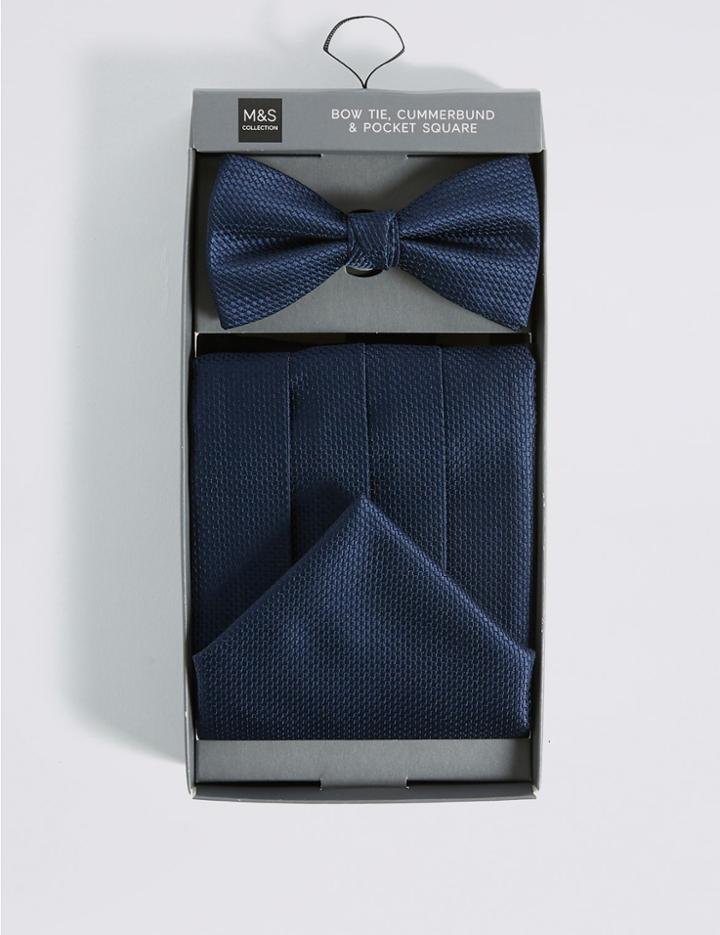 Marks & Spencer 3 Piece Bow Tie, Cummerbunds & Pocket Square Set Aubergine Mix