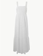 Marks & Spencer Pure Cotton Embroidered Maxi Waisted Dress Soft White