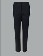 Marks & Spencer Slim Leg Ankle Grazer Trousers With Wool Navy