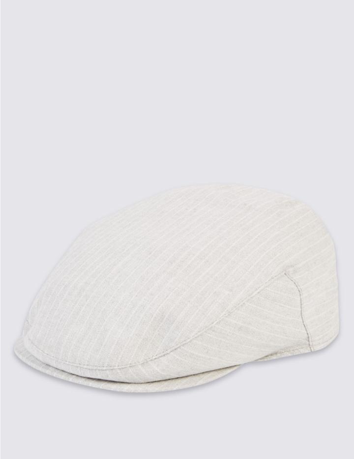 Marks & Spencer Pure Cotton Striped Flat Cap Grey