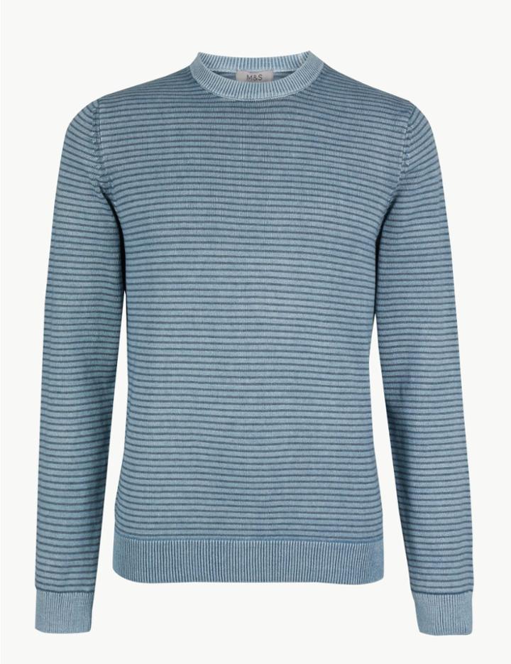 Marks & Spencer Pure Cotton Striped Jumper Teal