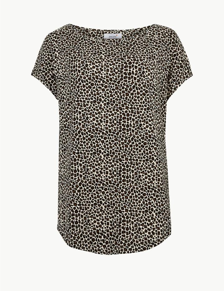 Marks & Spencer Animal Print Short Sleeve T-shirt Brown Mix