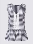 Marks & Spencer Petite Pure Cotton Gingham Blouse Blue Mix