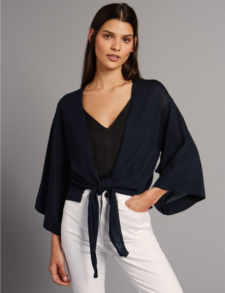 Marks & Spencer Tie Front Kimono Sleeve Cardigan Ink