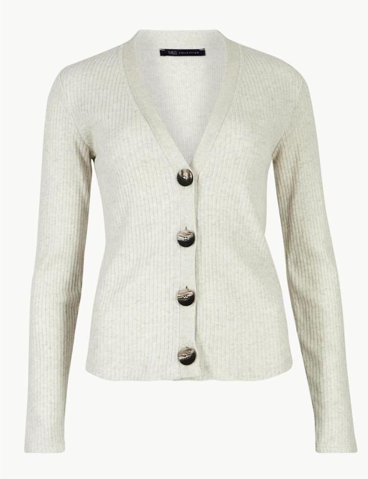 Marks & Spencer Ribbed V-neck Cardigan Cream