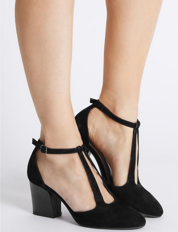 Marks & Spencer Suede Angular Heel Court Shoes Black Mix
