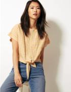 Marks & Spencer Checked Round Neck Short Sleeve Blouse Yellow Mix
