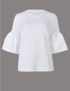 Marks & Spencer Pure Cotton Flared 3/4 Sleeve T-shirt Soft White