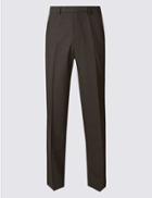 Marks & Spencer Regular Wool Rich Single Pleated Trousers Chocolate
