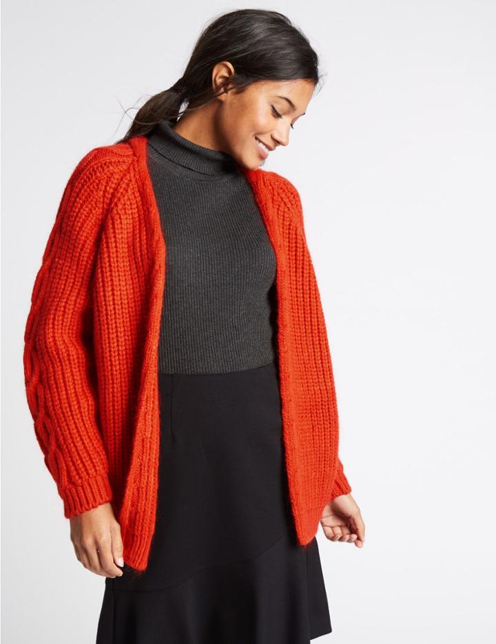 Marks & Spencer Ribbed Cable Knit Cardigan Orange
