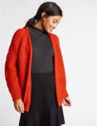 Marks & Spencer Ribbed Cable Knit Cardigan Orange