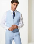 Marks & Spencer Tailored Fit Linen Miracle Waistcoat Light Blue