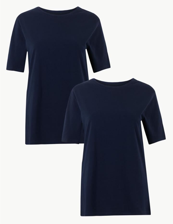 Marks & Spencer 2 Pack Pure Cotton Short Sleeve T-shirt Navy Mix