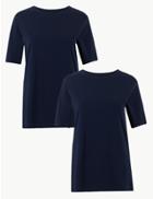 Marks & Spencer 2 Pack Pure Cotton Short Sleeve T-shirt Navy Mix