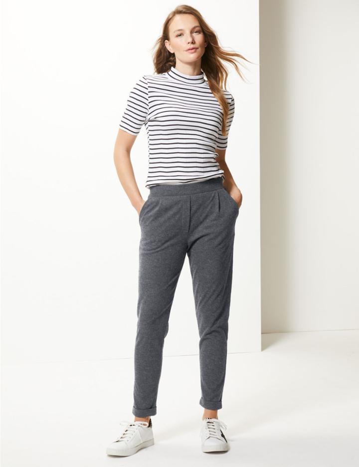 Marks & Spencer Soft Touch Tapered Leg Ankle Grazer Joggers Charcoal