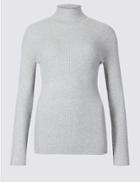 Marks & Spencer Ribbed Polo Neck Jumper Grey Marl