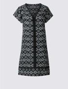 Marks & Spencer Linen Blend Printed Tassel Tunic Dress Black Mix