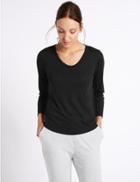 Marks & Spencer Scoop Neck 3/4 Sleeve T-shirt Black