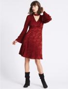 Marks & Spencer Jacquard Flared Sleeve Swing Dress Dark Crimson