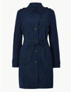 Marks & Spencer Button Detailed Trench Coat Navy