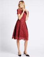 Marks & Spencer Cotton Rich Lace Short Sleeve Swing Dress Red