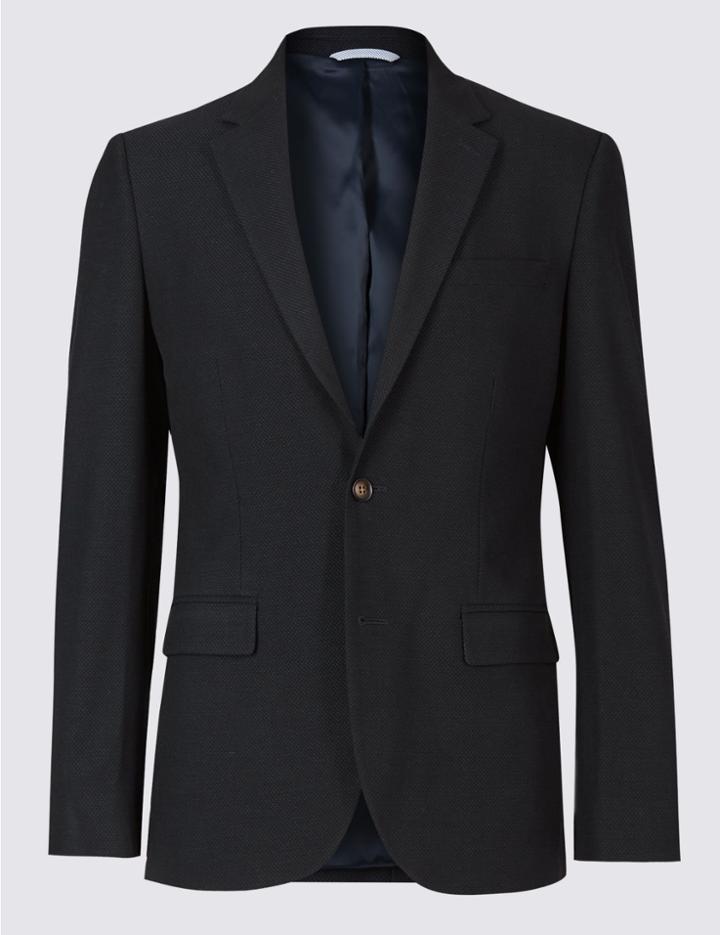 Marks & Spencer Textured Tailored Fit Jacket Navy