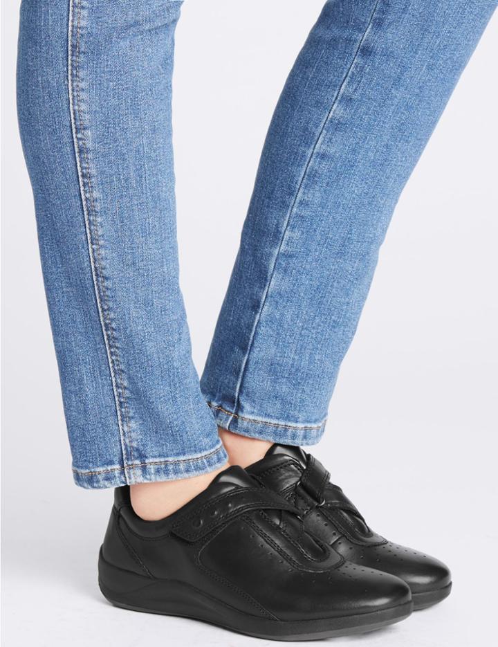 Marks & Spencer Leather Wedge Heel Sporty Rip Tape Trainers Black