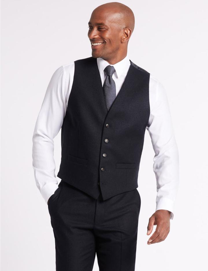 Marks & Spencer Navy Textured Tailored Fit Waistcoat Navy