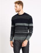 Marks & Spencer Cotton Blend Chenille Striped Jumper Khaki Mix