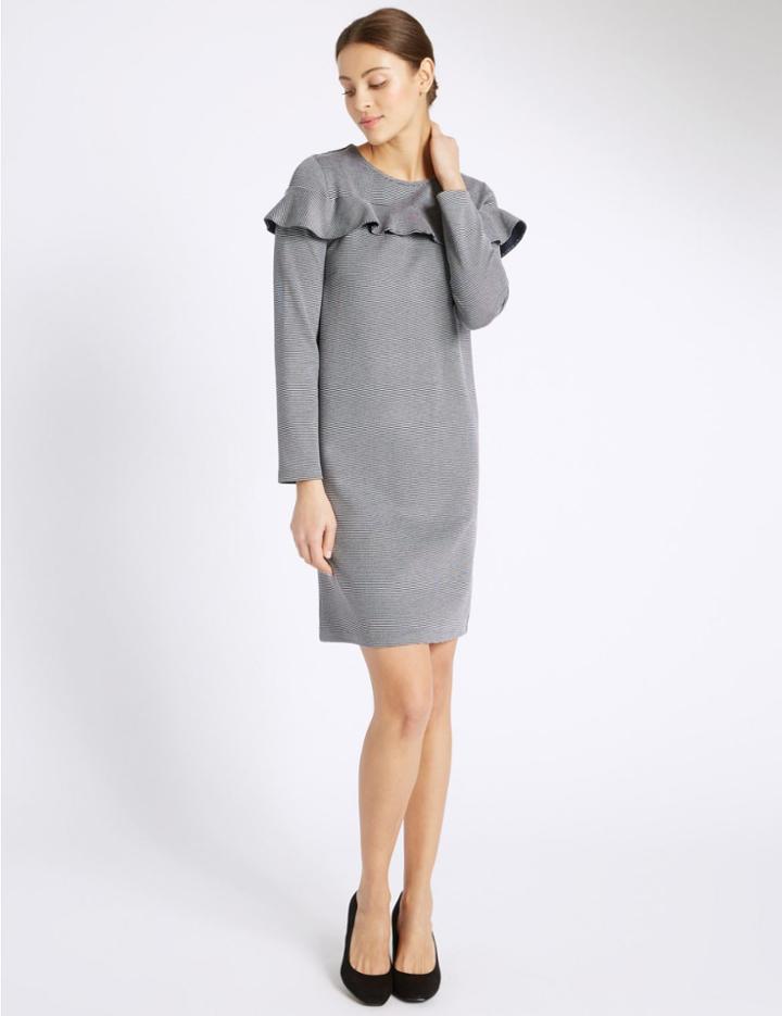 Marks & Spencer Striped Long Sleeve Shift Dress Grey Mix