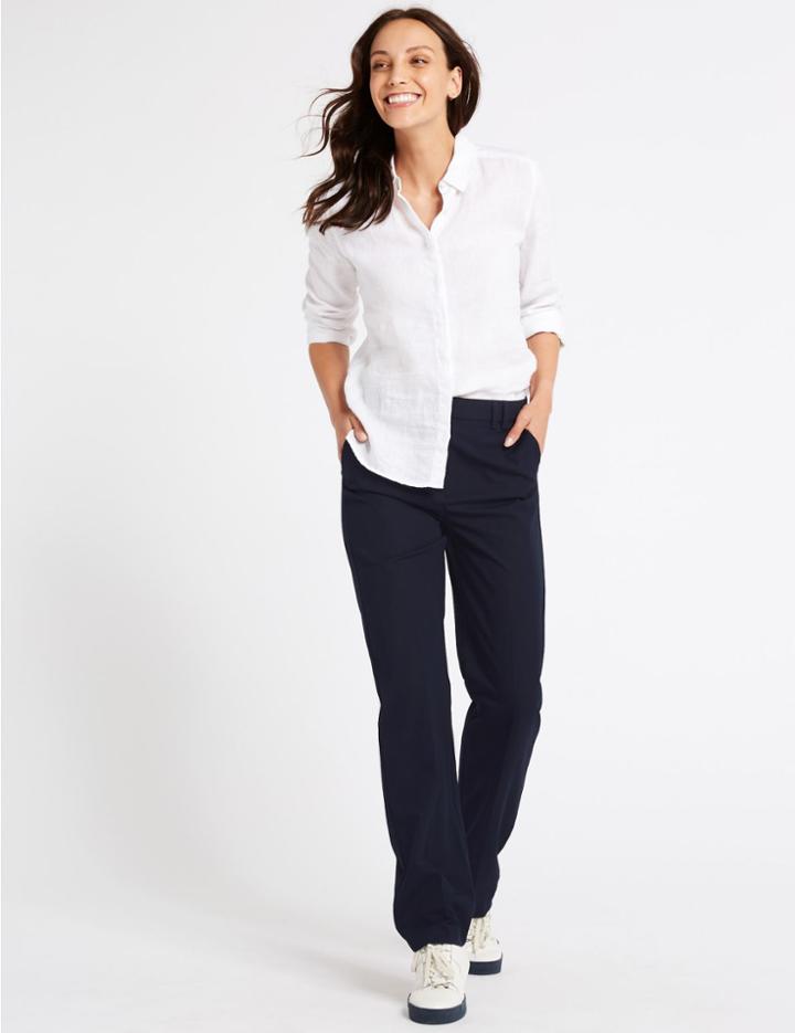 Marks & Spencer Straight Leg Slouch Trousers Dark Navy