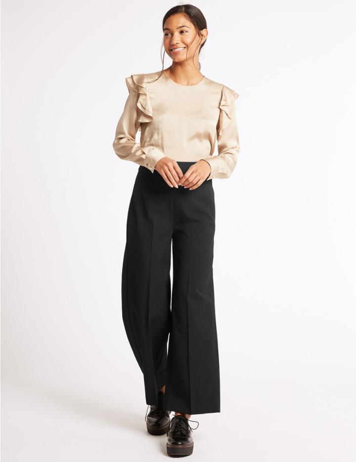 Marks & Spencer Flat Front Wide Leg Trousers Black