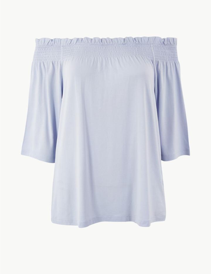 Marks & Spencer Short Sleeve Bardot Pale Blue