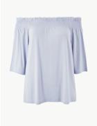 Marks & Spencer Short Sleeve Bardot Pale Blue