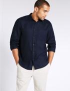 Marks & Spencer 2in Longer Pure Linen Easy Care Shirt Navy