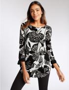 Marks & Spencer Floral Print 3/4 Sleeve Jersey Top Black Mix