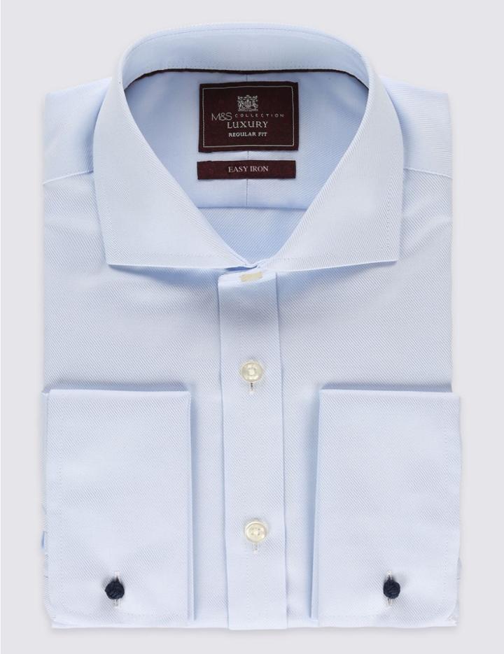 Marks & Spencer Pure Cotton Easy To Iron Regular Fit Shirt Sky