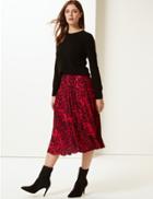 Marks & Spencer Animal Print Pleated Midi Skirt Red Mix
