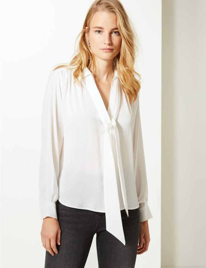 Marks & Spencer Satin Scarf Neck Shirt Ivory