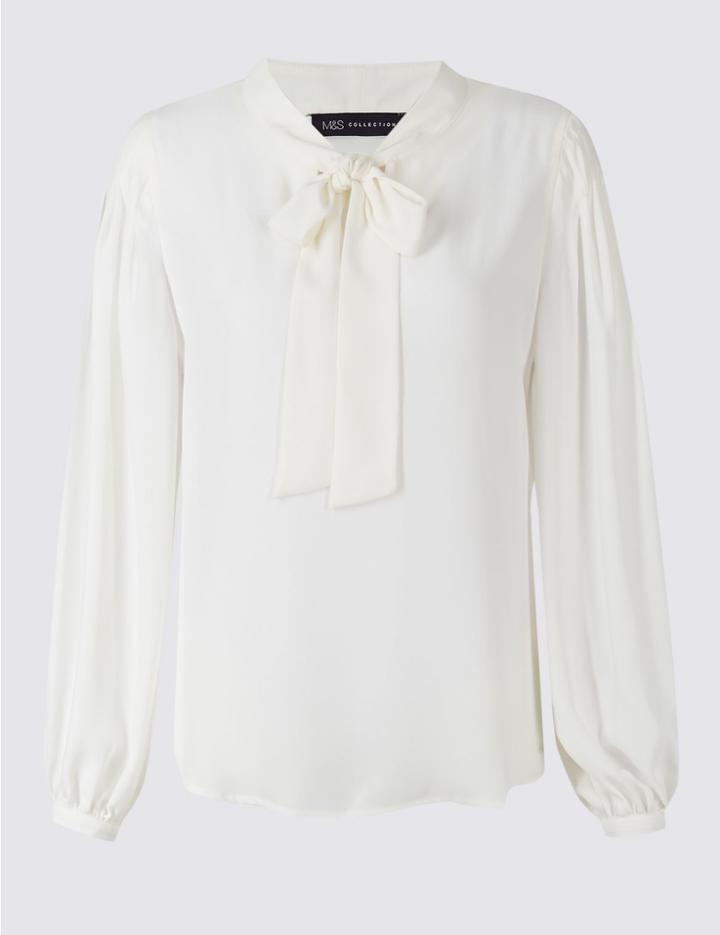 Marks & Spencer Tie Detail V-neck Blouse Ivory