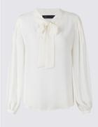 Marks & Spencer Tie Detail V-neck Blouse Ivory