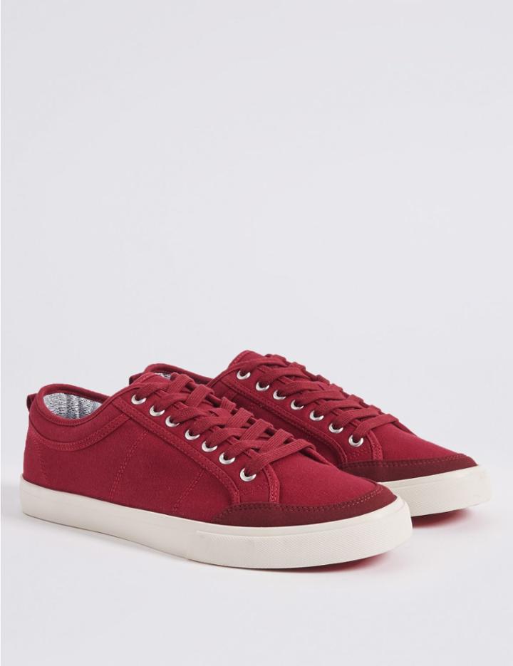 Marks & Spencer Canvas Lace-up Pump Shoes Dark Crimson