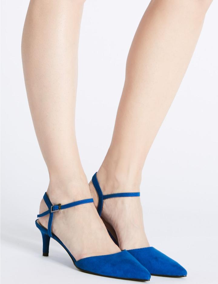 Marks & Spencer Wide Fit Kitten Heel Sandals With Insolia&reg; Blue Mix