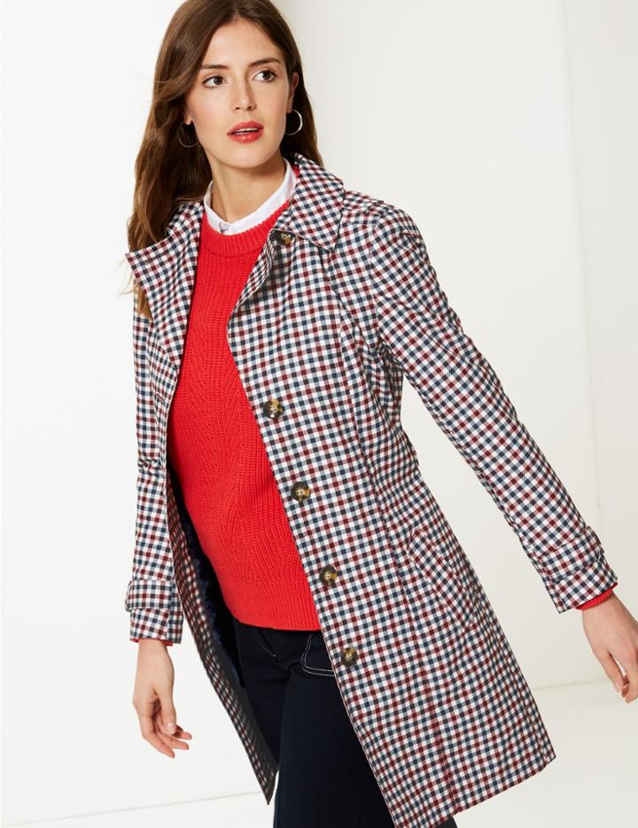 Marks & Spencer Checked Trench Coat Navy Mix