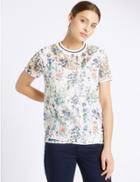Marks & Spencer Print & Lace Short Sleeve Jersey Top Ivory Mix
