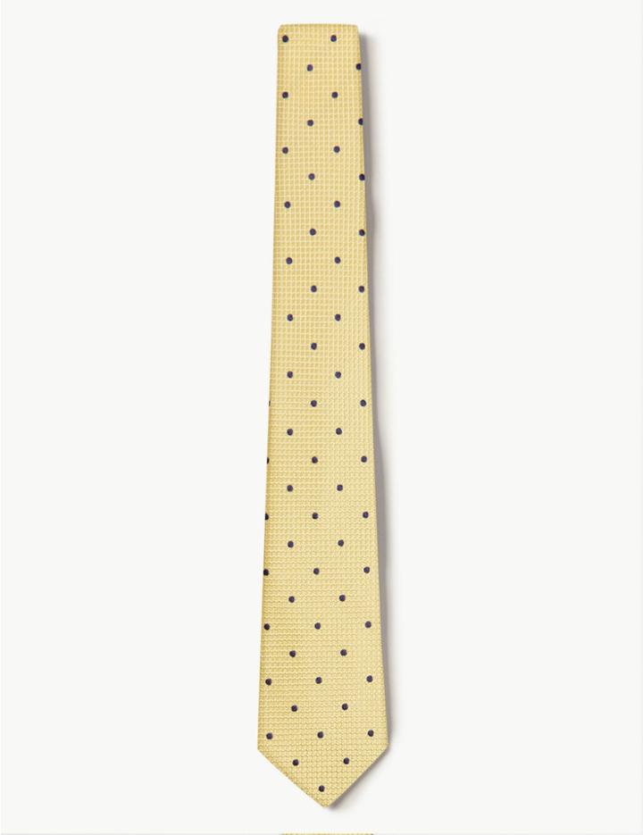 Marks & Spencer Pure Silk Slim Spot Tie Yellow